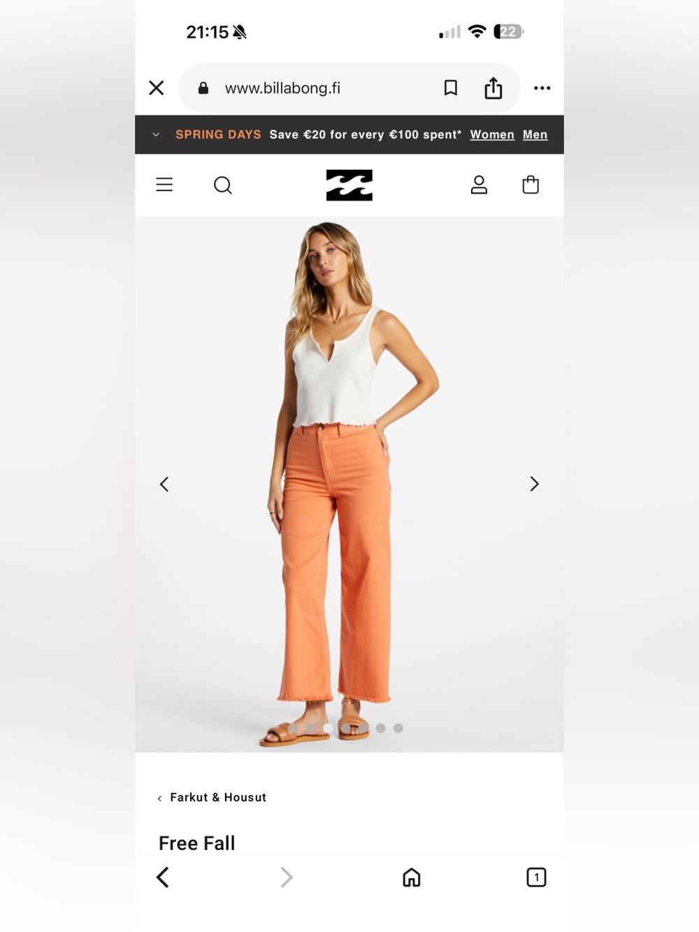 Billabong Orange Frayed Pants